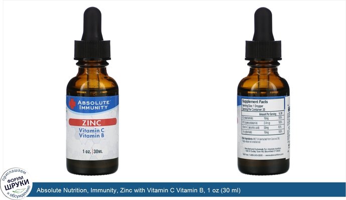 Absolute Nutrition, Immunity, Zinc with Vitamin C Vitamin B, 1 oz (30 ml)