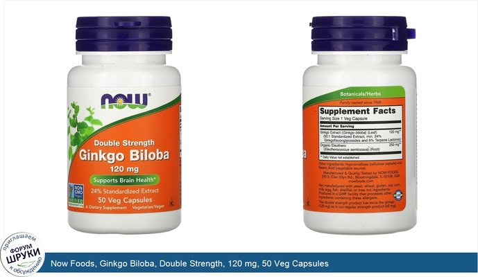 Now Foods, Ginkgo Biloba, Double Strength, 120 mg, 50 Veg Capsules