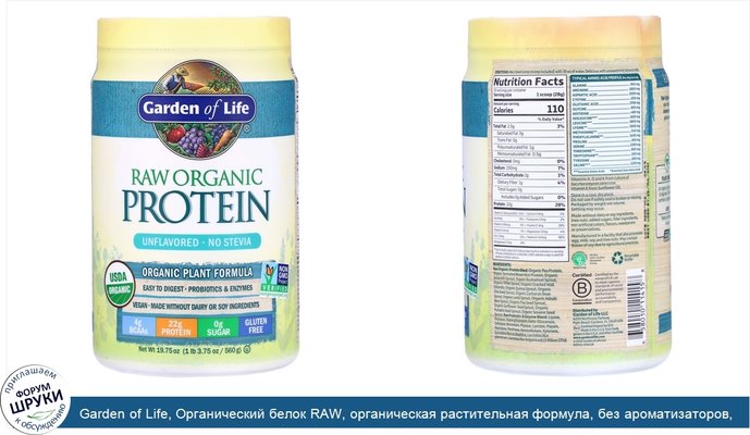 Garden of Life, Органический белок RAW, органическая растительная формула, без ароматизаторов, 560г (19,75унции)
