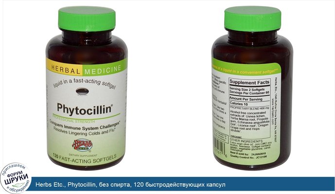 Herbs Etc., Phytocillin, без спирта, 120 быстродействующих капсул