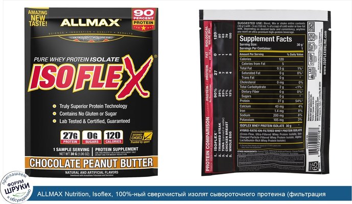 ALLMAX Nutrition, Isoflex, 100%-ный сверхчистый изолят сывороточного протеина (фильтрация изолята сывороточного протеина с помощью заряженных...