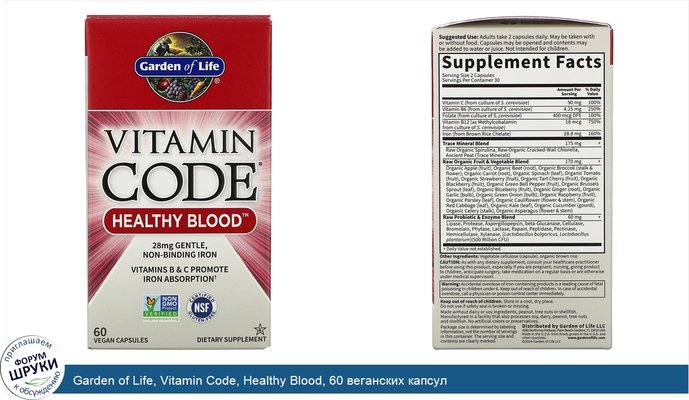 Garden of Life, Vitamin Code, Healthy Blood, 60 веганских капсул