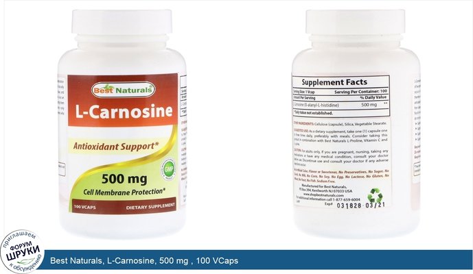 Best Naturals, L-Carnosine, 500 mg , 100 VCaps