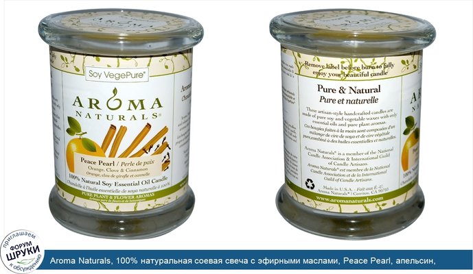 Aroma Naturals, 100% натуральная соевая свеча с эфирными маслами, Peace Pearl, апельсин, гвоздика и корица, 260 г (8,8 унций)