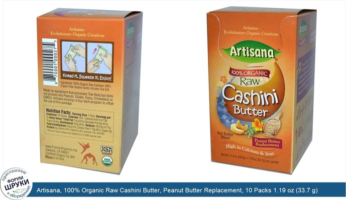 Artisana, 100% Organic Raw Cashini Butter, Peanut Butter Replacement, 10 Packs 1.19 oz (33.7 g) Each
