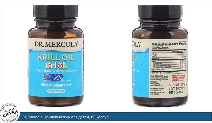 Dr. Mercola, крилевый жир для детей, 60 капсул