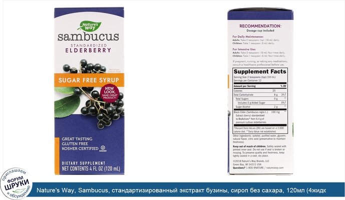 Nature\'s Way, Sambucus, стандартизированный экстракт бузины, сироп без сахара, 120мл (4жидк.унции)