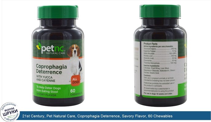 21st Century, Pet Natural Care, Coprophagia Deterrence, Savory Flavor, 60 Chewables