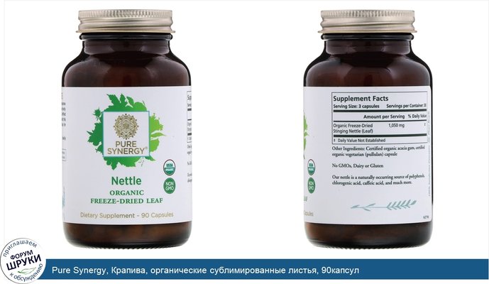 Pure Synergy, Крапива, органические сублимированные листья, 90капсул