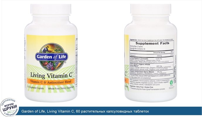 Garden of Life, Living Vitamin C, 60 растительных капсуловидных таблеток
