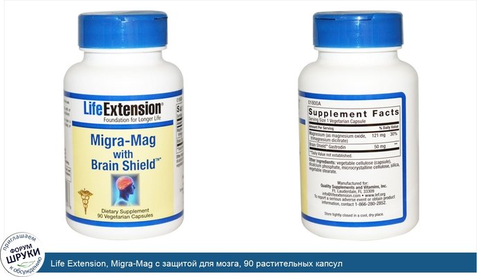 Life Extension, Migra-Mag с защитой для мозга, 90 растительных капсул