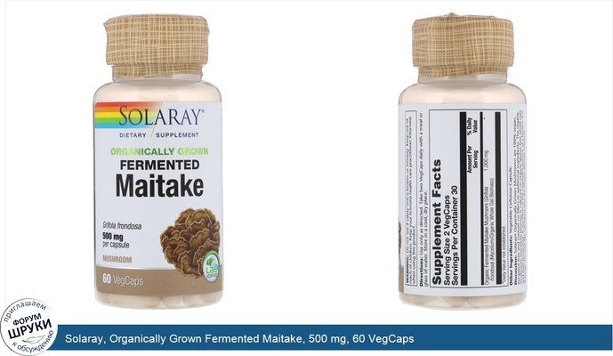 Solaray, Organically Grown Fermented Maitake, 500 mg, 60 VegCaps