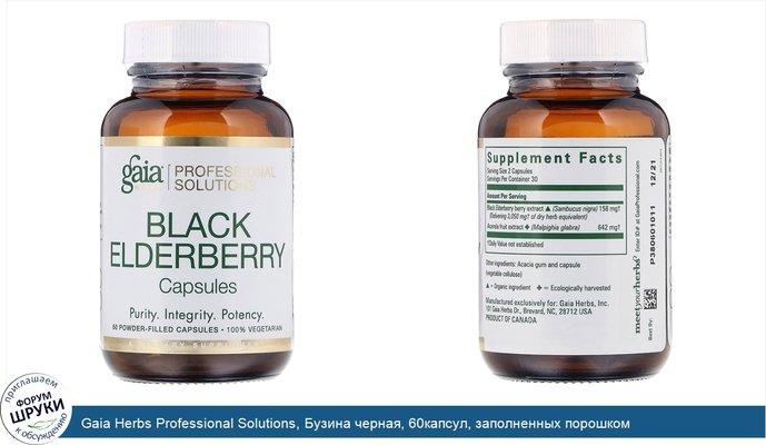 Gaia Herbs Professional Solutions, Бузина черная, 60капсул, заполненных порошком