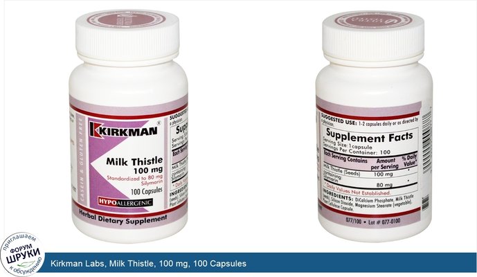 Kirkman Labs, Milk Thistle, 100 mg, 100 Capsules