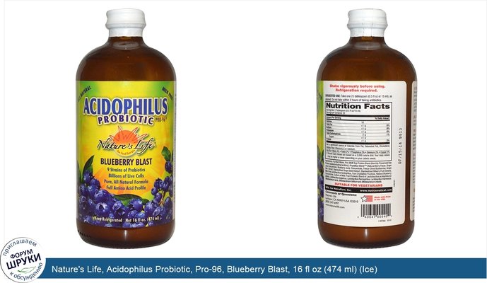 Nature\'s Life, Acidophilus Probiotic, Pro-96, Blueberry Blast, 16 fl oz (474 ml) (Ice)
