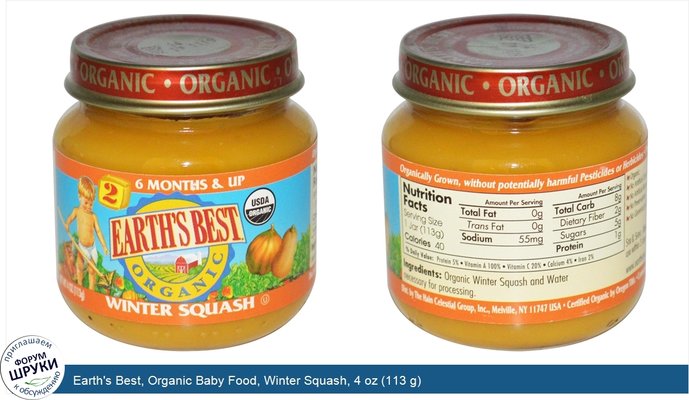 Earth\'s Best, Organic Baby Food, Winter Squash, 4 oz (113 g)