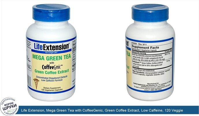 Life Extension, Mega Green Tea with CoffeeGenic, Green Coffee Extract, Low Caffeine, 120 Veggie Caps