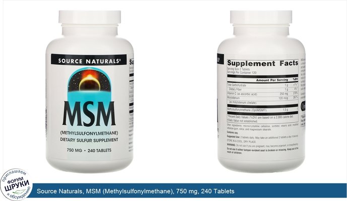 Source Naturals, MSM (Methylsulfonylmethane), 750 mg, 240 Tablets