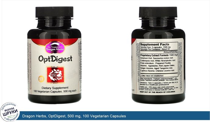 Dragon Herbs, OptDigest, 500 mg, 100 Vegetarian Capsules