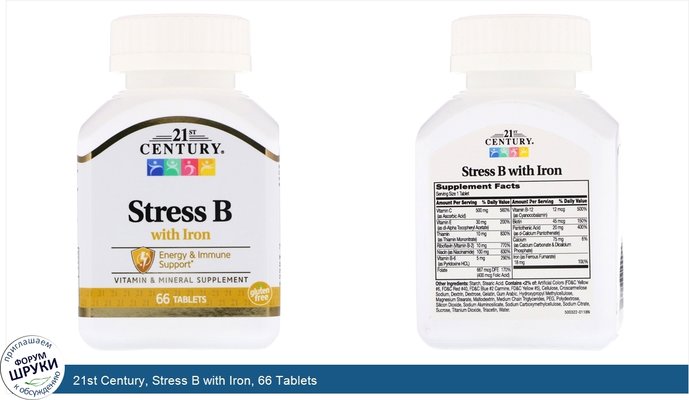 21st Century, Stress B with Iron, 66 Tablets