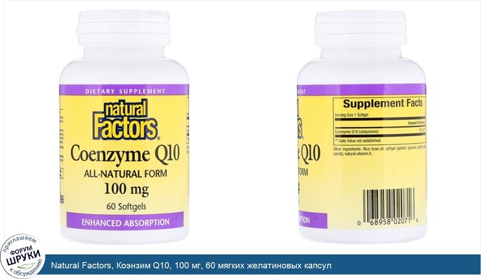 Natural Factors, Коэнзим Q10, 100 мг, 60 мягких желатиновых капсул