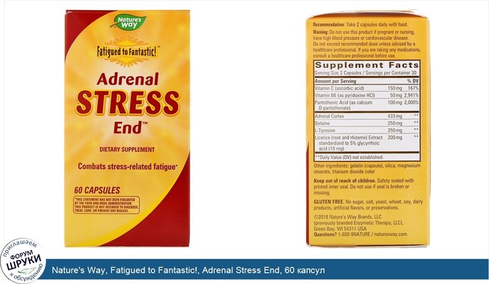 Nature\'s Way, Fatigued to Fantastic!, Adrenal Stress End, 60 капсул