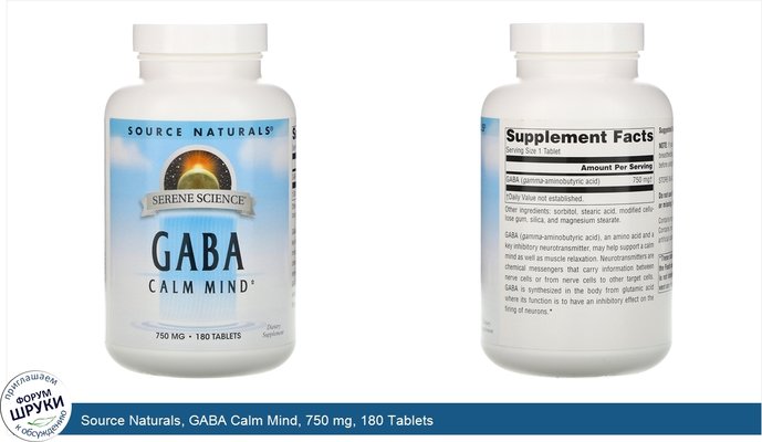 Source Naturals, GABA Calm Mind, 750 mg, 180 Tablets