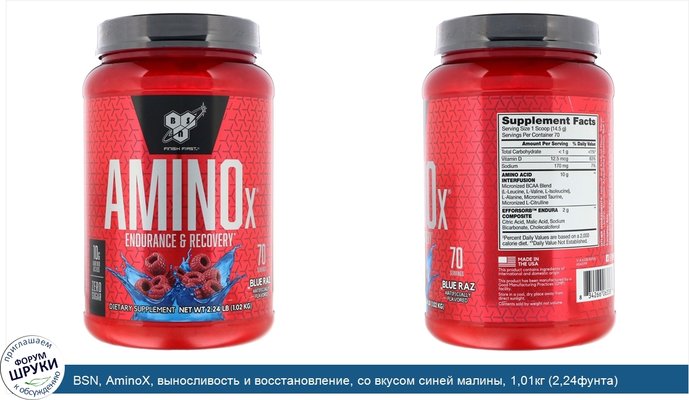 BSN, AminoX, выносливость и восстановление, со вкусом синей малины, 1,01кг (2,24фунта)