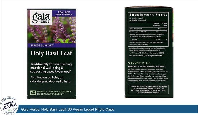 Gaia Herbs, Holy Basil Leaf, 60 Vegan Liquid Phyto-Caps