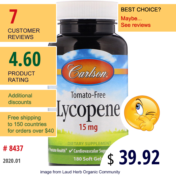Carlson Labs, Lycopene, 15 Mg, 180 Soft Gels Carlson Labs, Lycopene, 15 Mg, 180 Soft Gels