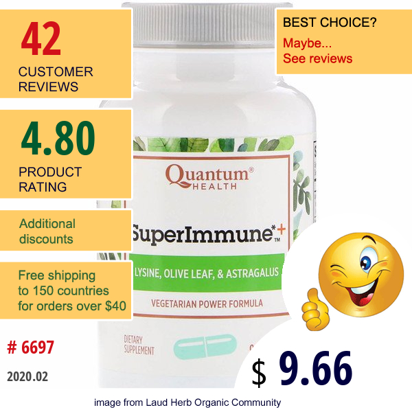 Quantum Health, Super Immune+, Vegetarian Power Formula, 90 Capsules