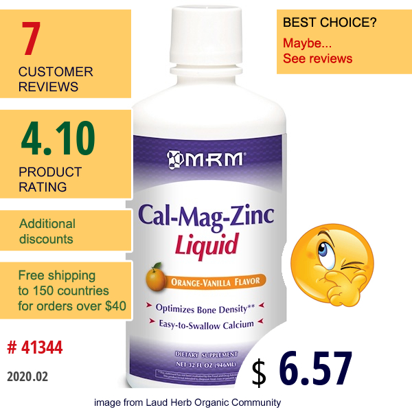 Mrm, Cal-Mag Zinc Liquid, Orange-Vanilla Flavor, 32 Fl Oz (946 Ml)  