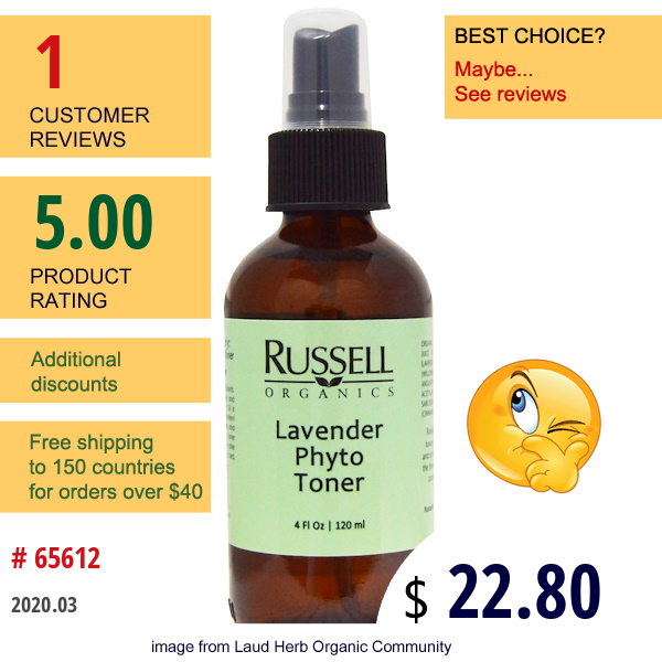 Russell Organics, Lavender Phyto Toner, 4 Fl Oz (120 Ml)  