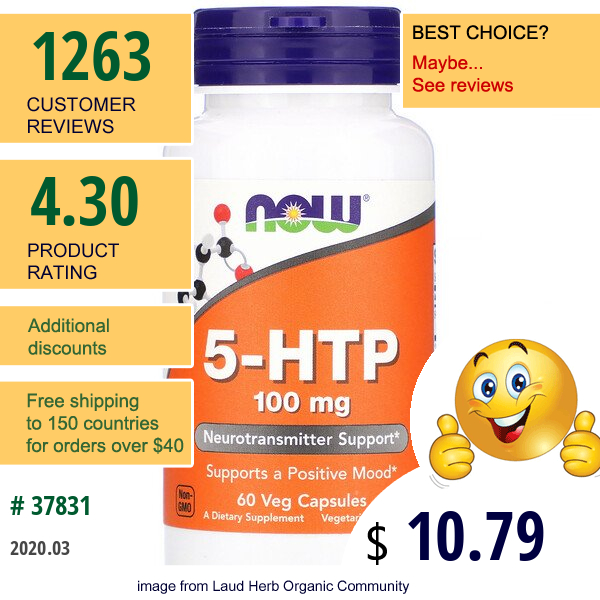 Now Foods, 5-Htp, 100 Mg, 60 Veg Capsules