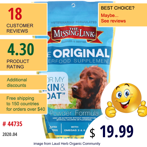 The Missing Link, The Original Superfood Supplement, Powder Formula, For Dogs, 1 Lb (454 G)