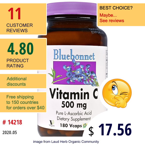 Bluebonnet Nutrition, Vitamin C, 500 Mg, 180 Vcaps  