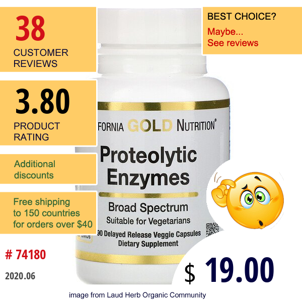 California Gold Nutrition, Proteolytic Enzymes, Broad Spectrum, 90 Delayed Release Veggie Capsules