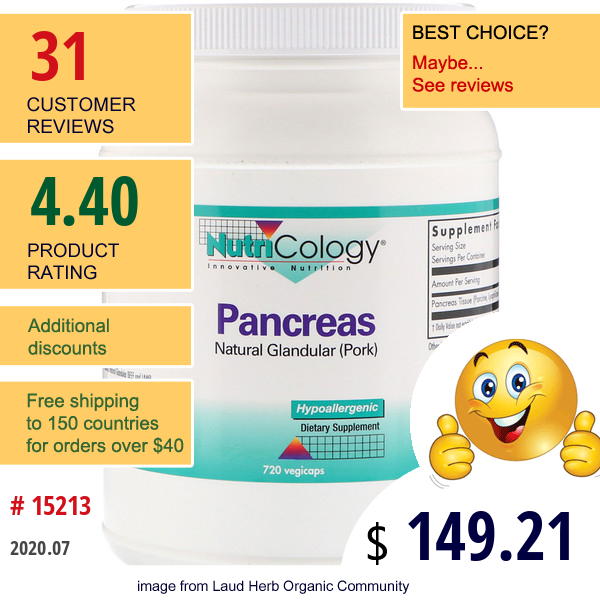 Nutricology, Pancreas, Natural Glandular (Pork), 720 Vegicaps