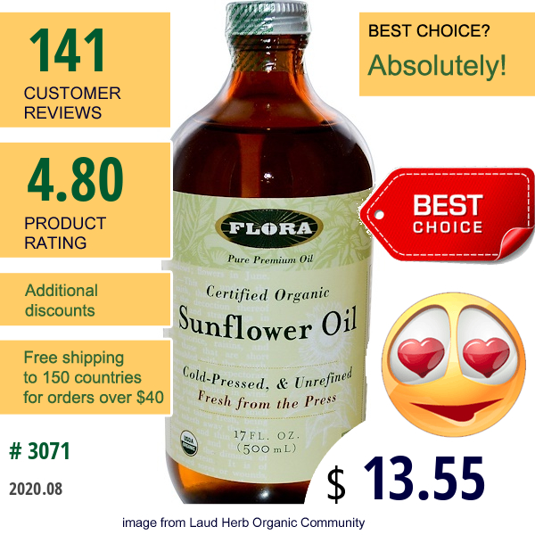 Flora, Certified Organic Sunflower Oil, 17 Fl Oz (500 Ml)
