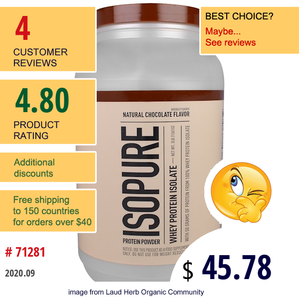 Isopure, Whey Protein Isolate, Natural Chocolate Flavor, 3 Lb (1361 G)  