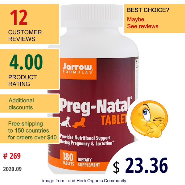 Jarrow Formulas, Pregnatal Tablets, 180 Tablets  