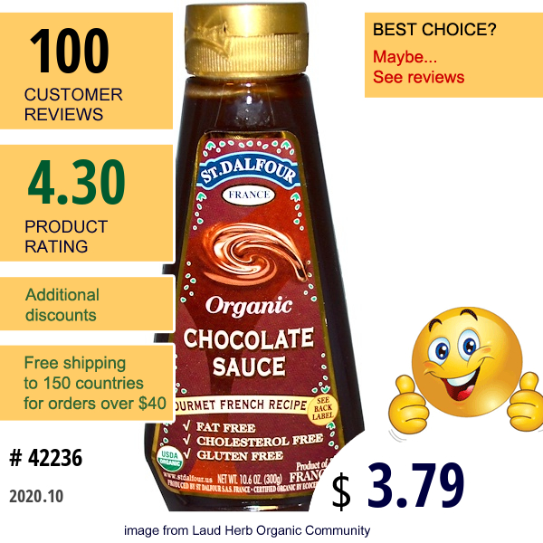 St. Dalfour, Organic Chocolate Sauce, 10.6 Oz (300 G)  