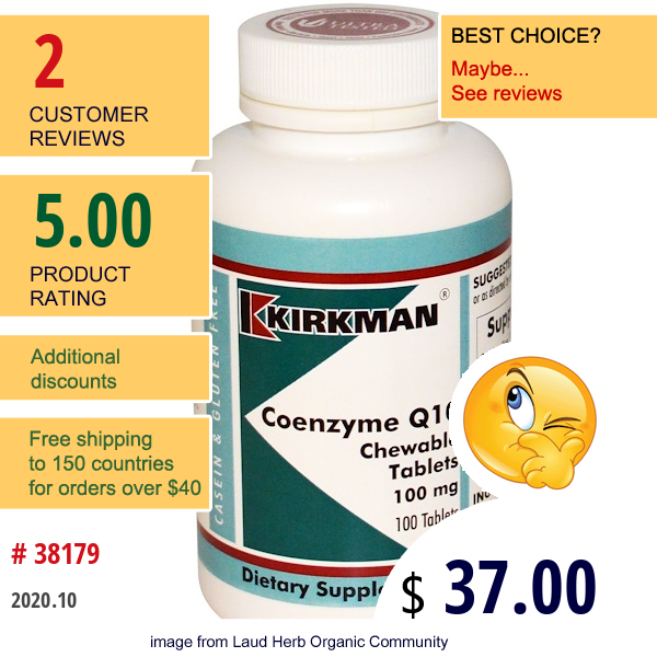 Kirkman Labs, Coenzyme Q10, Chewable, 100 Mg, 100 Tablets  
