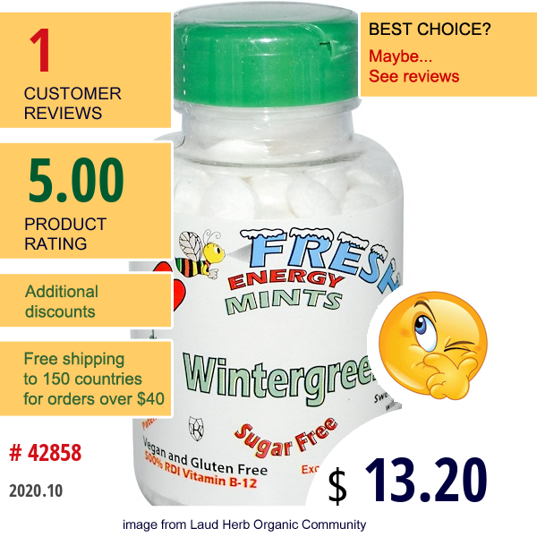 B-Fresh, Energy Mints, Sugar Free, Wintergreen, 150 Mints  