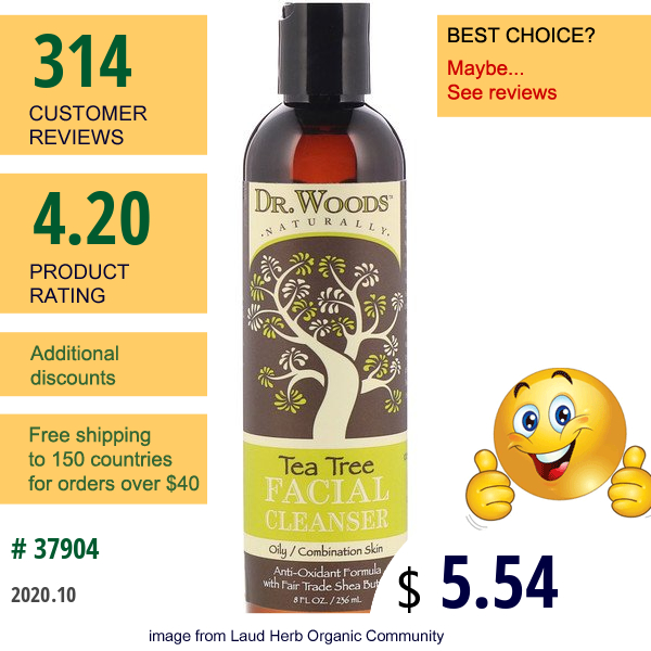 Dr. Woods, Facial Cleanser, Tea Tree, 8 Fl Oz (236 Ml)