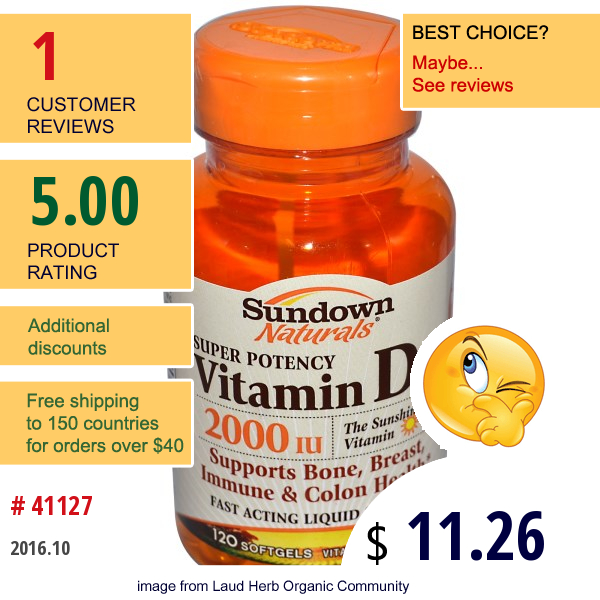 Rexall Sundown Naturals, Super Potency Vitamin D3, 2000 Iu, 120 Softgels  