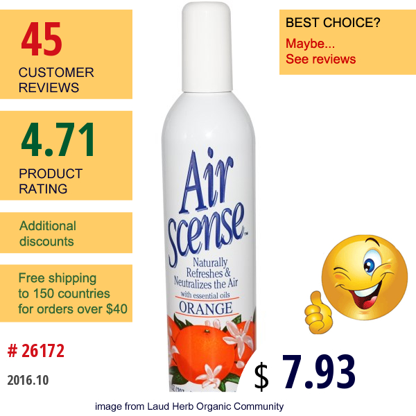 Air Scense, Natural Air Freshener And Neutralizer, Orange, 7 Fl Oz (207 Ml)  