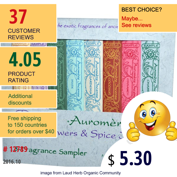 Auromere, Flowers & Spice Incense, 8-Fragrance Sampler, 3 Mini-Sticks Each  