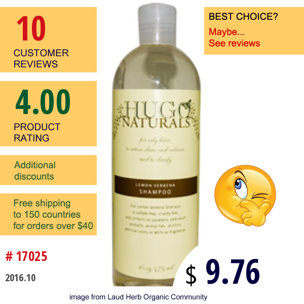 Hugo Naturals, Lemon Verbena Shampoo, 16 Oz (473 Ml)  