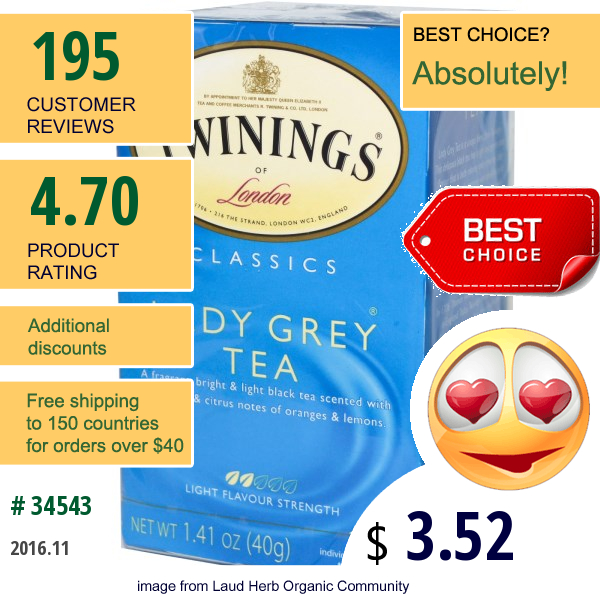 Twinings, Lady Grey Tea, 20 Tea Bags, 1.41 Oz (40 G)